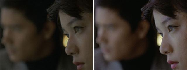 画像: 第8話「狙われた街」より。被写界深度の浅いレンズを使ってダンとアンヌそれぞれの表情を印象的に捉えたカット。4K/HDR(右)では手前のアンヌの鋭い眼差しや、奥のダンがどんな表情をしているのかもきちんと識別できている