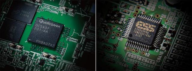 画像: 新たに採用されたクァルコムのDSP「QCS407」(左)。右はRX-A8AとRX-A6Aに搭載されたESS製のD/Aコンバーター「ES9026PRO」