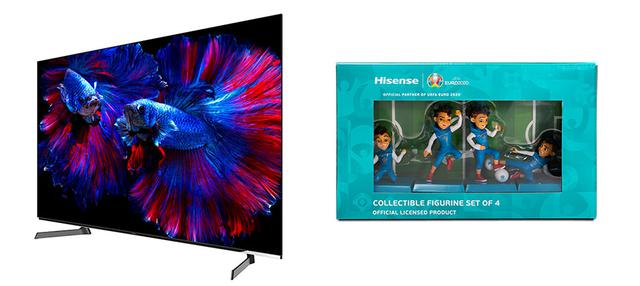 画像: プレゼントの賞品となる55型有機ELテレビ「55X8F」(左)とEURO2020オリジナルフィギア(右)