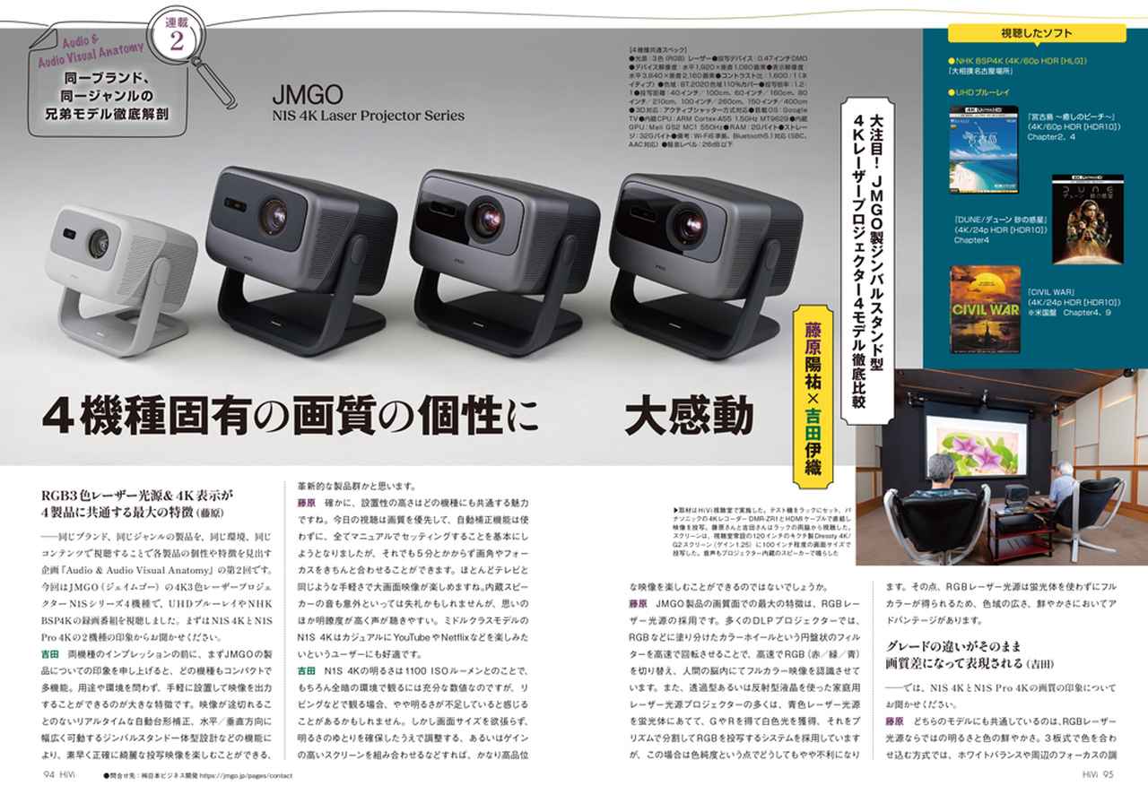 画像: ロボットのような（？）可愛らしいフォルムが印象的なN1S 4Kシリーズの面々。仰角調整機能が軽快で壁から天井投写もお手のもの。さらに正確な設置と調整を施したときに見せる実力の高さも見逃せないところ