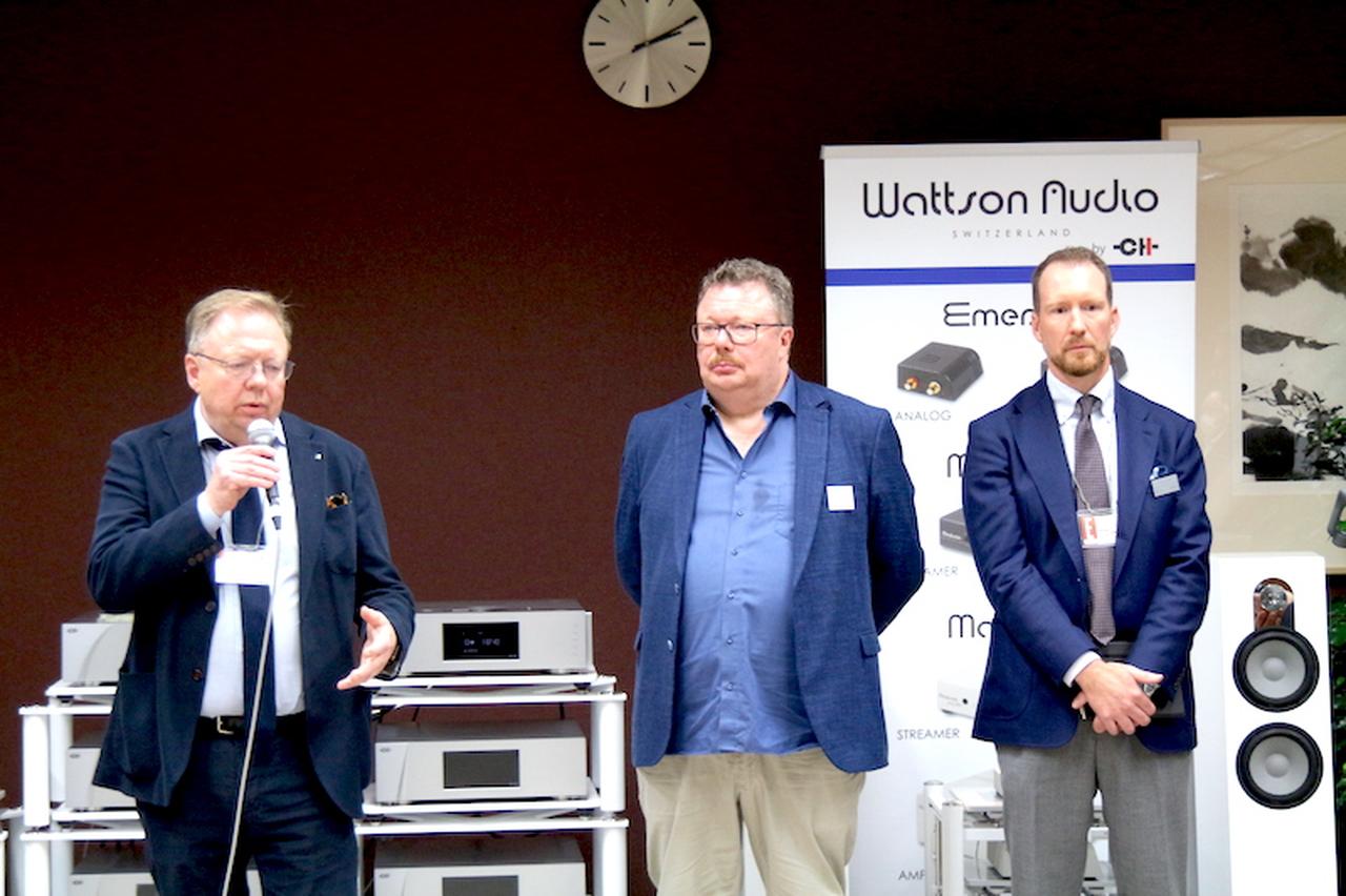 画像: マーテン社の首脳陣、オロフソン3兄弟（左二人と一番右）が来日。超弩級スピーカー「Coltrane Supreme Extreme」（予想価格およそ￥160,000,000）について語るシーンも