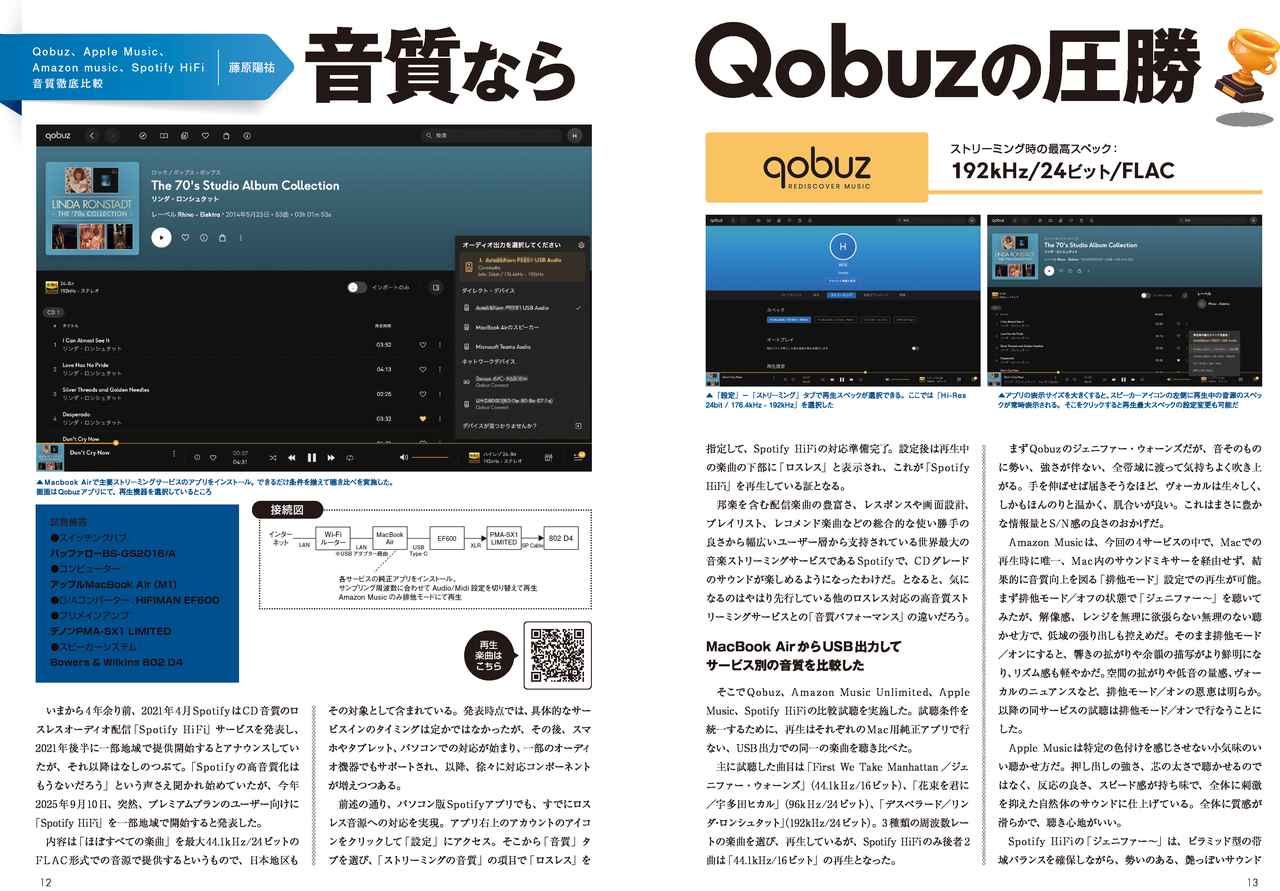 画像: 今年2025年9月にロスレス配信に対応したSpotifyも含めて、Apple Music、Amazon Music、そしてQobuzの厳密な音質評価を実施しました