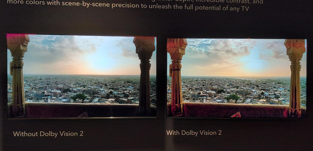 画像1: CES2026のDolbyVision 2デモ展示より。右のIMAGE ENGINE内蔵テレビは明部の階調が緻密で、ディテイルも豊富