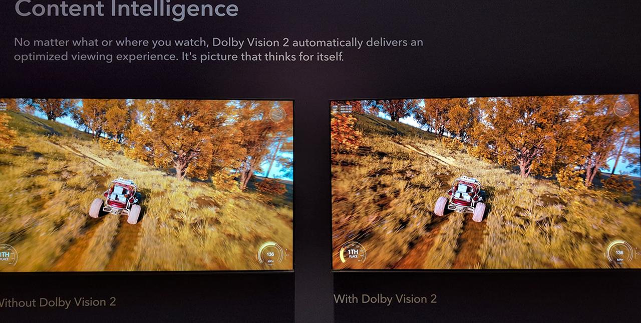 画像: CES2026のDolbyVision 2デモ展示より。制作側のプログラム「Content Intelligence」の効果。右はコントラスト、色再現、ディテイル再現が格段に違う