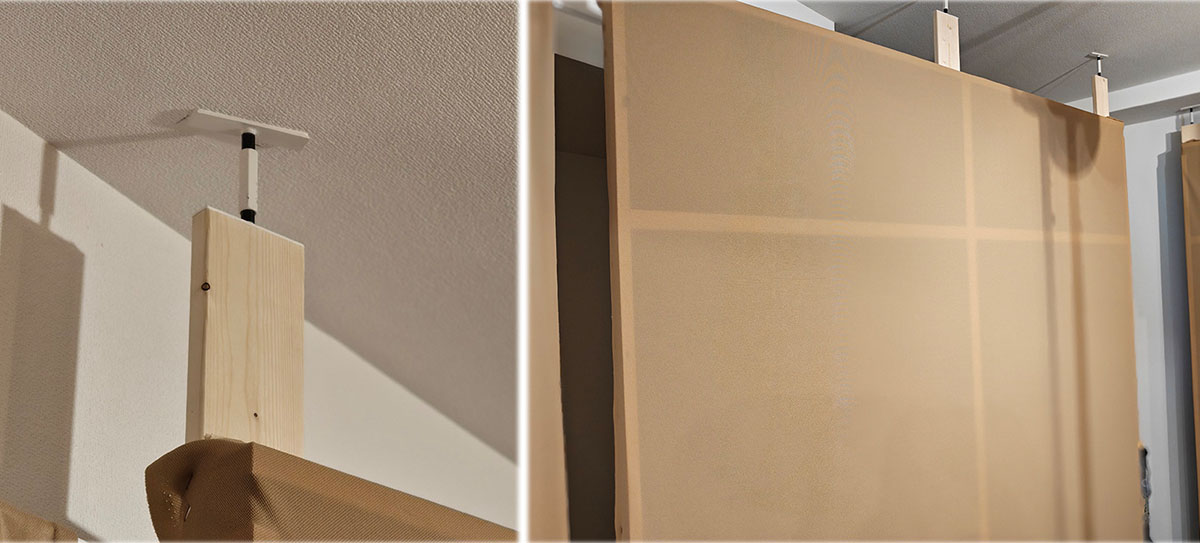 画像: 厚さ5cmほどのCALMOFOAMを、角材の間にとりつけた比較的シンプルな構造ながら、音のチューニングの効果は大きかったそうです