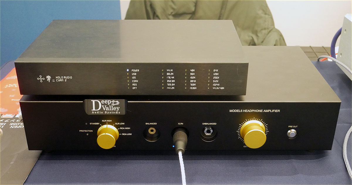 画像: 写真下が「Model5」。入力端子はアナログ2系統（XLR，RCA）だが、それぞれについてハイゲインとローゲインの2モードの切り替えも可能だ。右端にはプリアンプモードの切り替えスイッチも備える