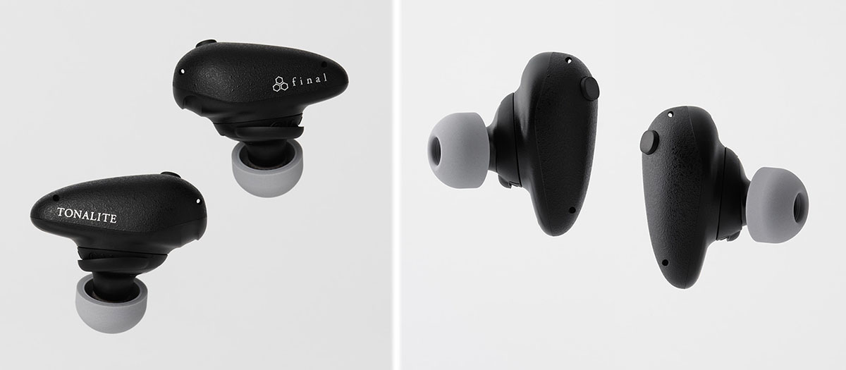 画像: イヤホン部は、バッテリーや基板などのパーツをすべて筐体の外側（耳の外に出る部分）へ集約し、耳への挿入部を極限まで小型化している。これにより、耳の小さな人でも圧迫感のない快適な装着性を実現している