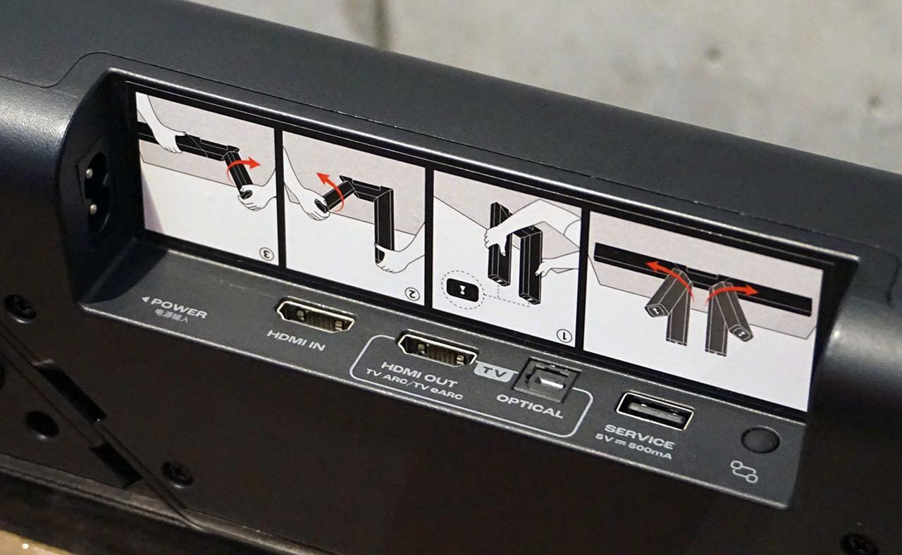 画像: 「CINEMA SB580MK2」の端子部。写真右端が新機能SorrundPlayのボタン