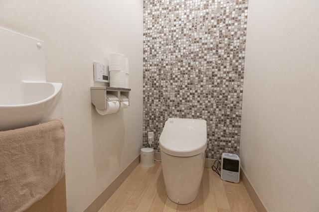 画像: グレーのタイルがセンス良いお手洗い