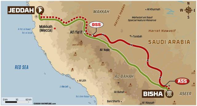 画像: ジッダからビシャへ向かう全行程623km。路面はサンド48% 土49% 小石3%