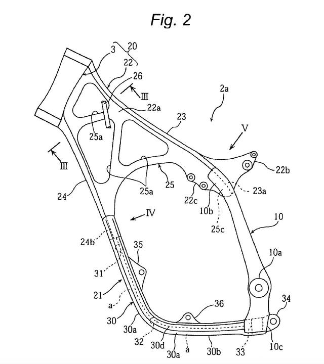 画像: US特許、US 7,073,617 B2より。現在も続く生産車とは、構造が違っている