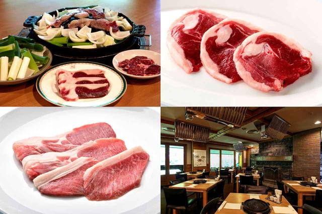 画像: ショートロイン(左上)、ロイン(左下)、Tボーン(右上)、店内(右下)