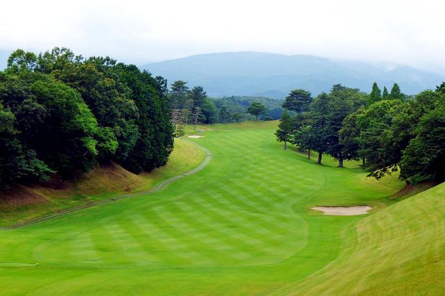 画像: 桃園コース2番(531Y・P5) ティショットはすり鉢状、2打目以降は打ち上げで右の谷に落とさないよう注意