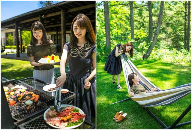 画像: 赤城牛や大和豚、地元産高原野菜など盛りだくさん。ホテルの庭園にはハンモックも