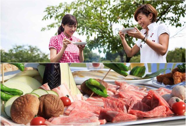 画像: クラブハウス併設のロッジでBBQ。夏が旬の地鮎や高原野菜のサラダがついてボリューム満点