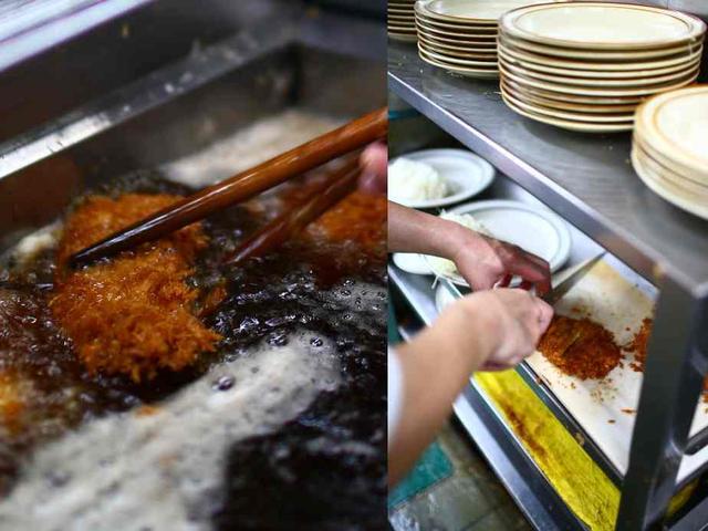 画像: こんもりと盛られたライスの皿に揚げたての大きなカツ