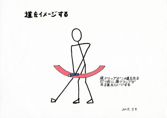 画像: 「横グリップ」は、ヘッドの先端と同じ方向を向いている。「横グリップ」が走る“道”をイメージすれば、同じようにヘッドも“道”を走る。これが究極の真っすぐ長いインパクトゾーンだ