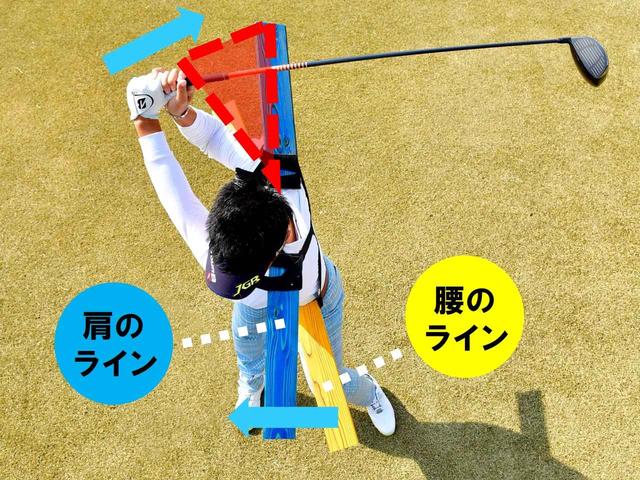 画像: 体を回りやすくするためヒールアップする宮本プロは、トップでの腰の回転も大きい。しかし、上下のねん転差はしっかりある