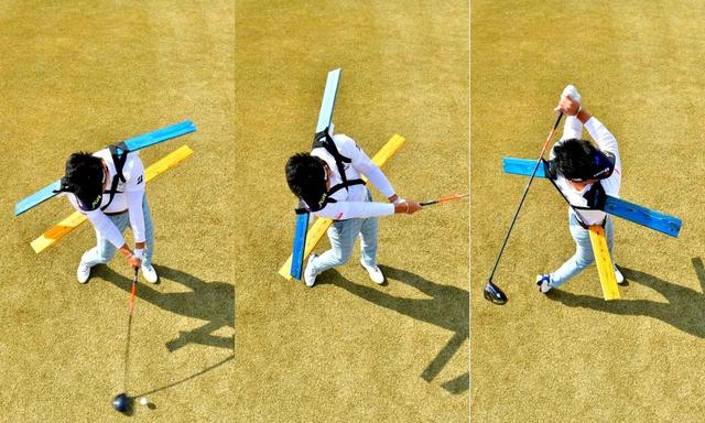 画像: ねじり戻しの力でクラブの遠心力が働き、インパクト直前には肩は猛スピードで回る。フォローでは肩が腰を追い越す