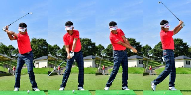 画像: 手元を低く抑えながらクラブを立て振り抜いていく