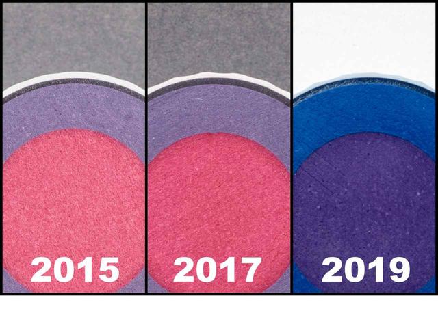 画像: (2015)新ウレタンカバーで打感が向上 (2017)ディンプルの変更で弾道が安定 (2019)アウターコアを厚くし反発性能アップ