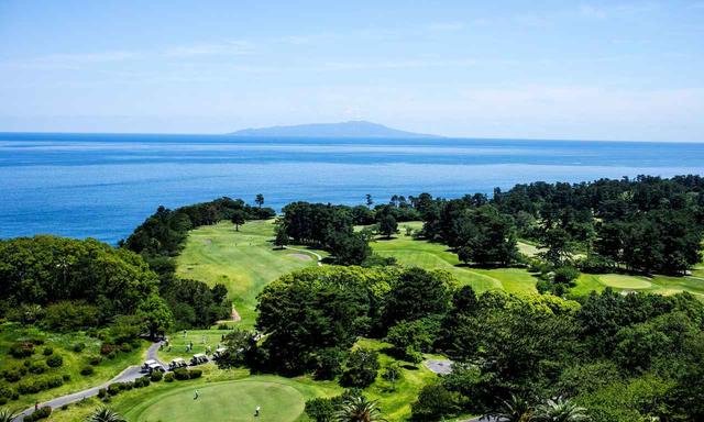 画像: ホテルの展望台から見える大島コースと伊豆大島