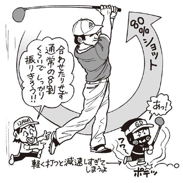 画像: フルスウィングではなく、いつもの8割程度の力で振り切る