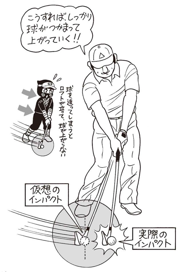 画像: ドライバー、FW、UT、3I、4I、5Iなどの長いクラブは、右足前でインパクト