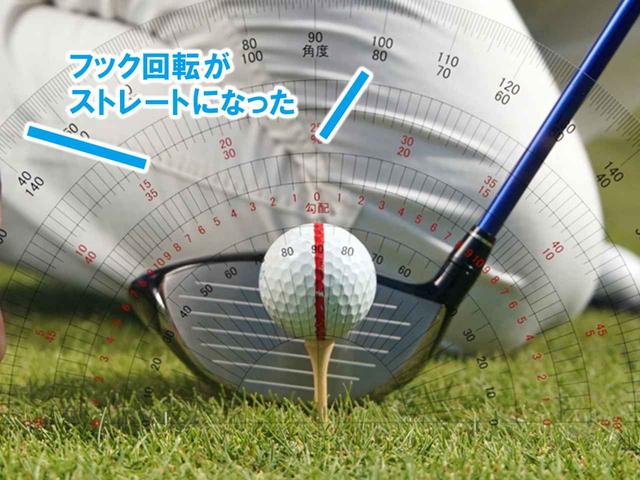 画像: インパクト時にはフラットなライ角で当たるようになり左のミスが消えた。(トウダウンが減る分、構えどおりに当たりやすいため)