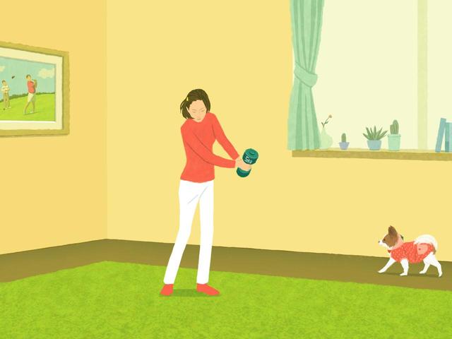 画像: ダンベルぐらい重いモノを持って振ると、腕力に頼らずに、足→腰→腕と正しい順序で動くようになる