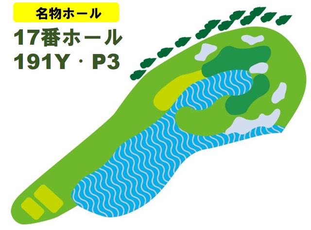 画像: グリーン周辺は池に囲まれ、左の林はOB。ショットの正確性が問われる