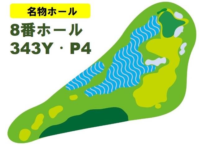 画像: ドッグレッグのパー4はグリーンまで直線で275ヤードと池越えでの1オンが可能。ただし池を越えても左へずれるとグラスバンカーへと転がる難ホールだ