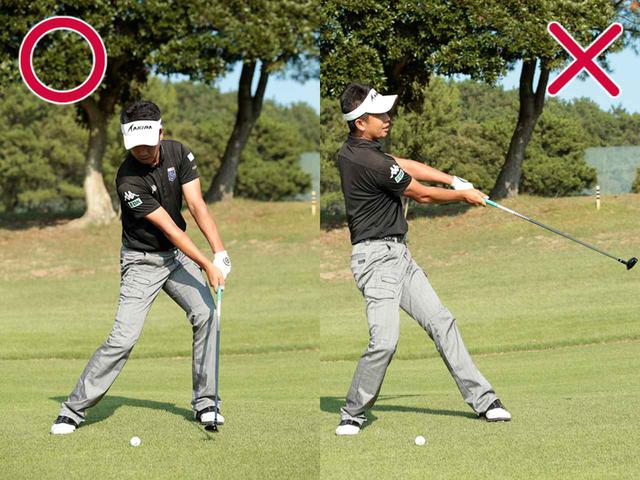 画像: 【スウィングのPOINT②】 右足を蹴って左足の上で回転