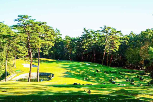 画像: 備中高原北房カントリー倶楽部の6番ホール。カルスト台地とは、石灰岩地域で雨水や地下水などの浸食によって生じた特殊な地形のこと。窪地や連続した凹凸などが特徴だ