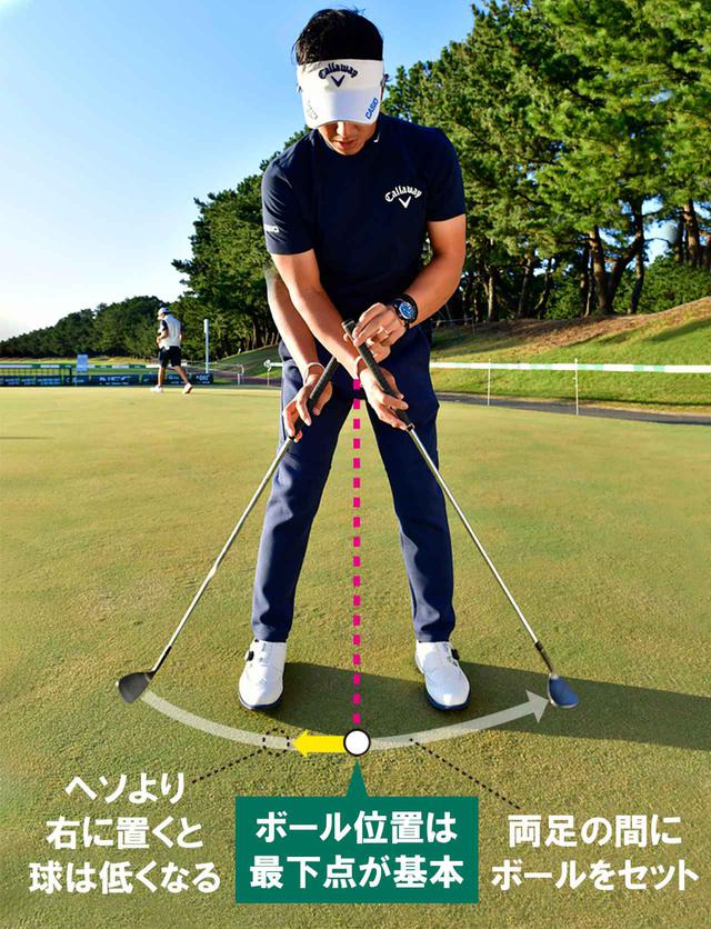 画像: 「おへその下」を中心に球の高さと球足を決めよう
