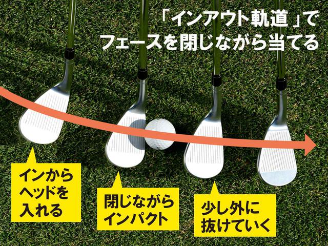 画像: ヘッドがインからアウトに動く間に打つことで、ロフトを立てながら当てることができる
