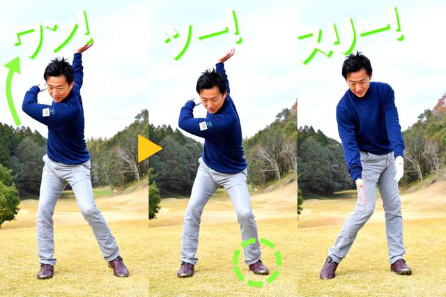 画像1: バックスウィング→左足を踏み込む→インパクト