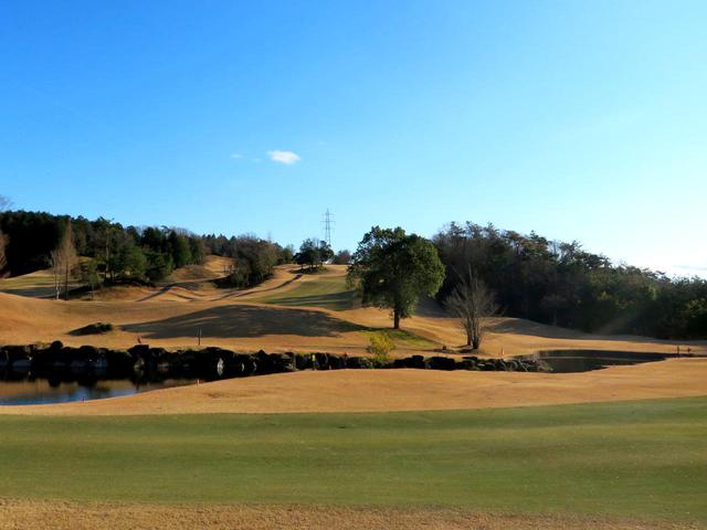 画像: 14番・399Y・P4 自然の岩を活かした池がある。右ドッグレッグ