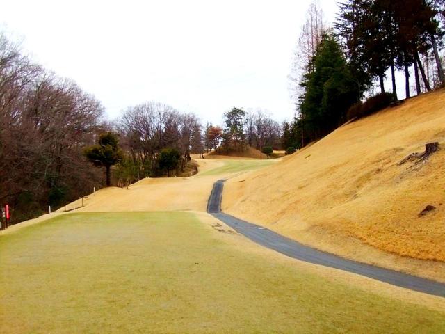 画像: 東コース6番(350Y・P4)距離はないが打ち上げでピンの見えないドッグレッグ。左のOBは浅い