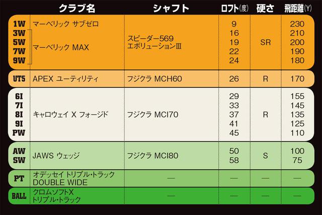 画像: ウッドとユーティリティの 6本がクラブセッティングの中心