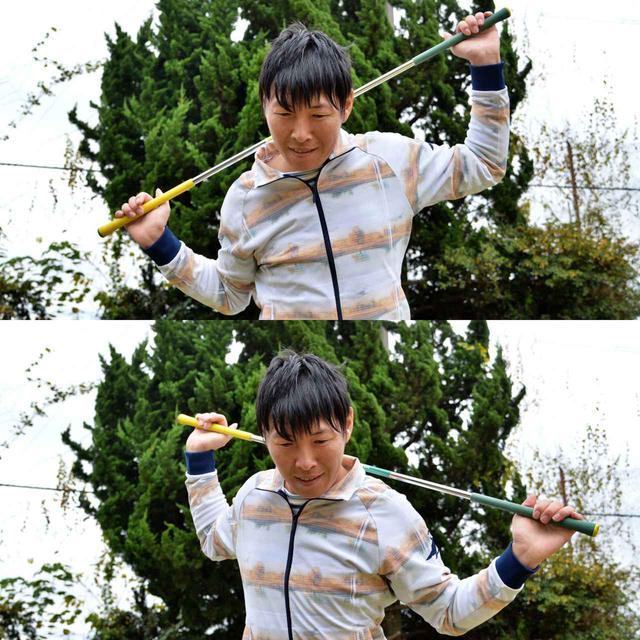画像: 最初は直立で、慣れてきたら前傾して行う。やってみると、意外と辛いよ!!マエケンみたいにぐるぐる回せるようになったら一人前だ