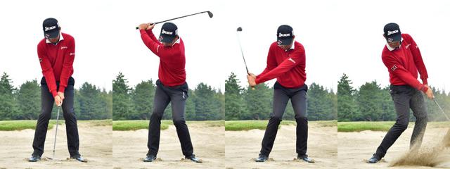 画像: フェースは開かず構えトップは高く大きく上げる。コックはほどかず、上から打ち込む!