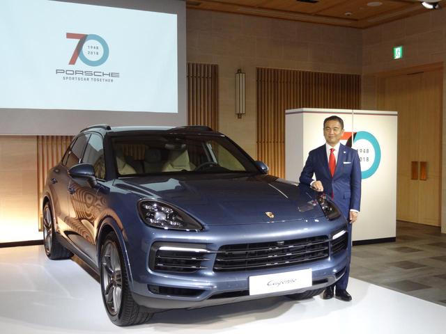 画像: ポルシェジャパンの七五三木敏幸社長と7月21日に発売予定のニューカイエン