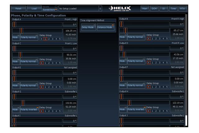 画像: ヘリックスDSP PRO MK IIのタイムアライメント調整画面。PCを接続して8チャンネルを一括コントロールできる。チャンネルごとに表示されているスライダーを動かすことで、タイムディレイ調整が可能だ。