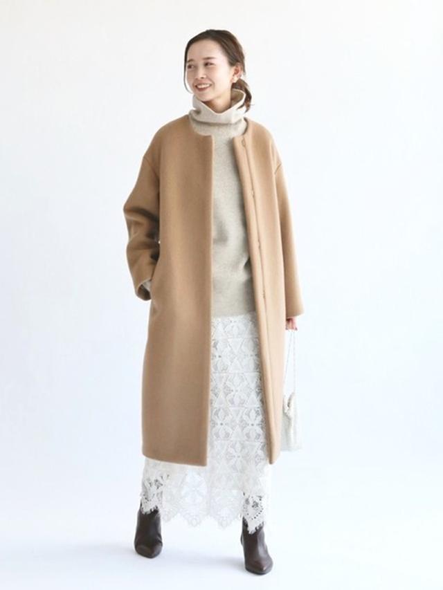画像: 【IENA】ラムウールノーカラーロングコート ¥34,650 ※現在のSALE価格
