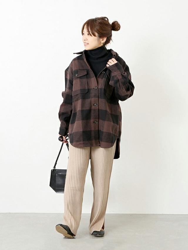 画像: 【JOURNAL STANDARD】ウールリブパンツ ¥6,160 ※現在のSALE価格 【JOURNAL STANDARD】タートルネックプルオーバー ¥9,680 ※現在のSALE価格 【JOURNAL STANDARD】ネルチェックCPOシャツブルゾン ¥7,700 ※現在のSALE価格 【JOURNAL STANDARD】ラウンドトゥフラットパンプス ¥10,626 ※現在のSALE価格