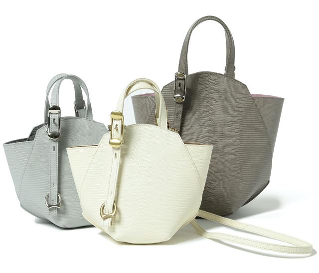画像: バッグ(右)「ヘプタゴン」(H28×W34×D18cm)¥35,000、(中、左)「ヘプタゴン ミニ」(H20×W25×D14.5cm)各¥33,000(すべて税抜)