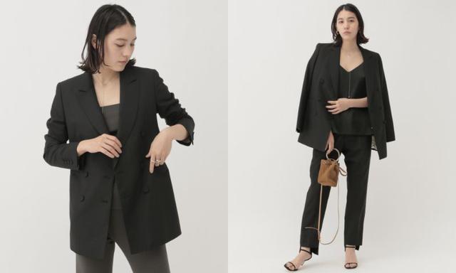 画像: 肩のラインがシャープに出たオンソンダブルジャケット¥92,400、ヒールのあるシューズと合わせることを想定してデザインされたソクショウパンツ¥38,500 出典:カオス