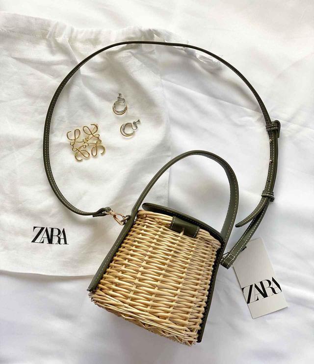 ZARA ザラ　バスケットバッグ　カゴバッグ ☆ZARAザララフィア トートバッグカゴバックバスケット花柄刺繍