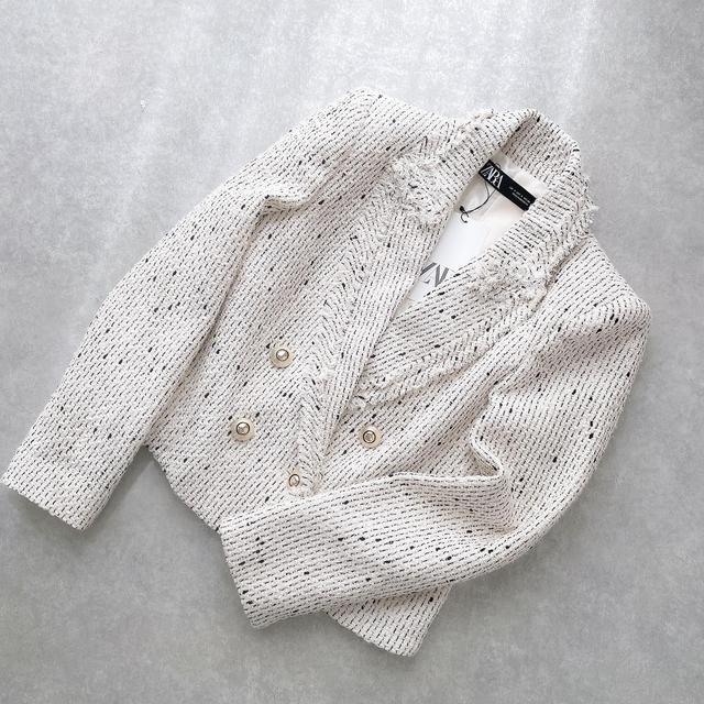 【完売品】ZARA アイボリー ツイード ジャケット L ZARA ツイード クロップドジャケット オフホワイト 海外S - メルカリ